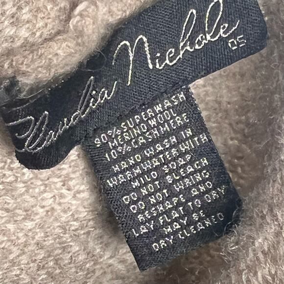 Claudia Nichole Cashmere Blend Poncho Beige Cream Knit Fringe Trim Shawl Topper - Picture 6 of 6